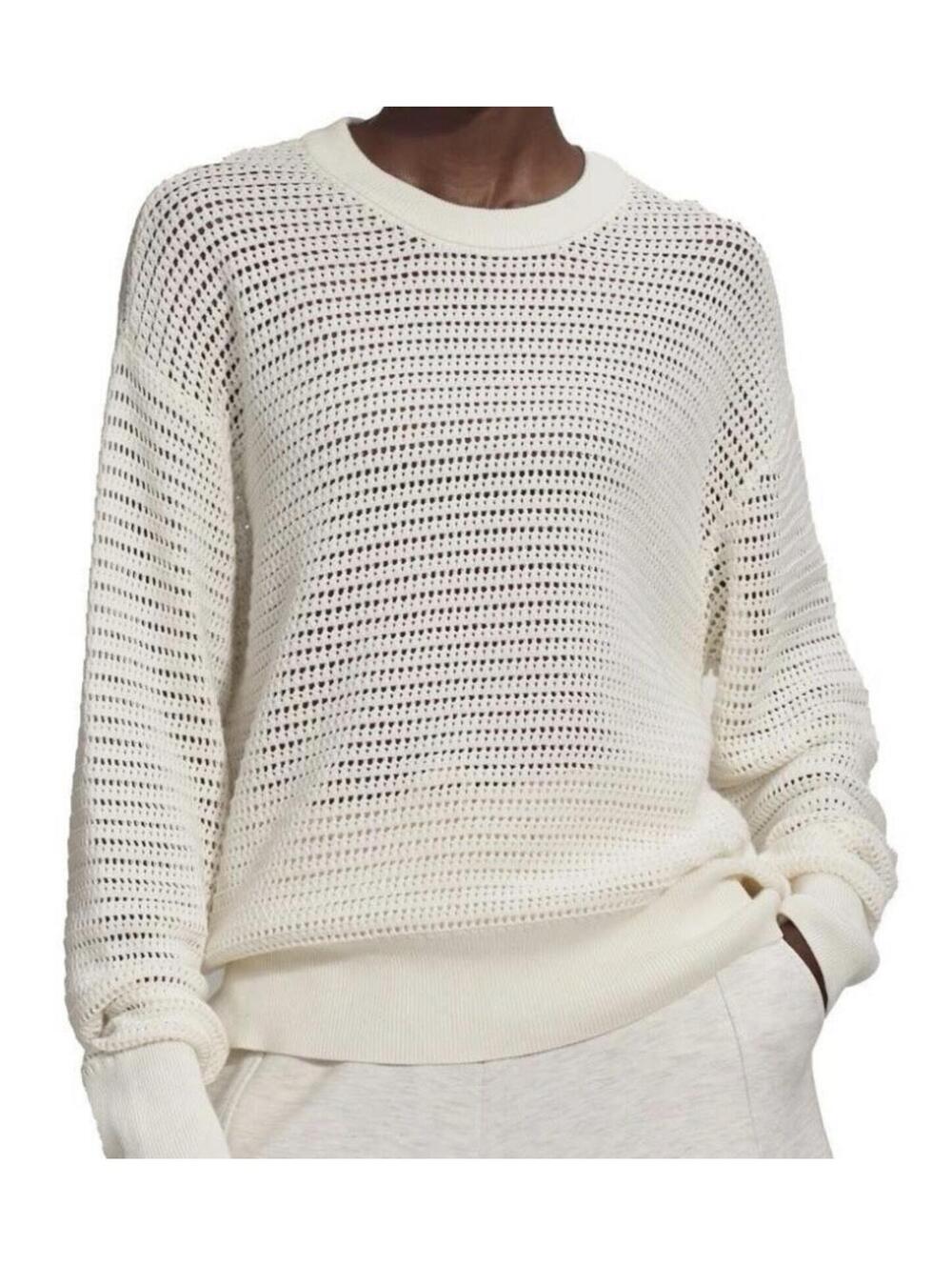 Varley Anthropologie Kersaw Knit Top Open Knit, Size Medium, Color Egret